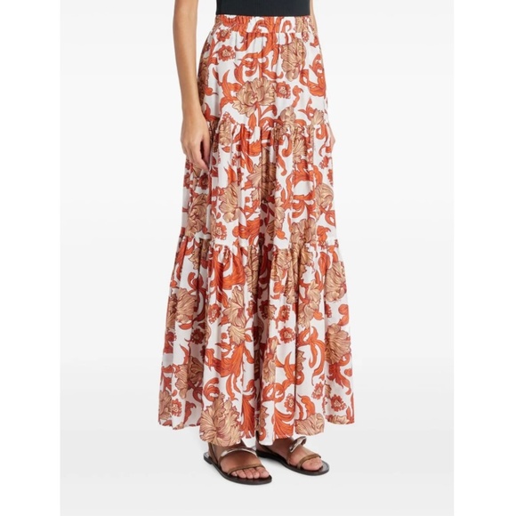 La DoubleJ Big Reef Tiered Floral Print Tiered Silk & Cotton Blend Skirt MNEW